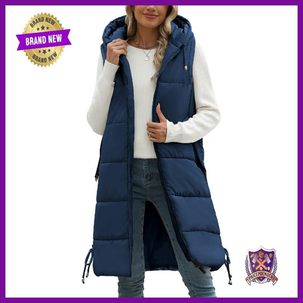 Long Hooded Puffer Vest Sleeveless Quilted Jacket Women's Winter Outerwear